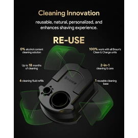 Yinke Reusable Cleaning Cartridge with 6 Pack Refill Cleaning Concentrate Capsules for Braun Clean & Renew CCR, Replacement Shaver Cleaner Solution for Clean&Charge Cleaning System, (6+1 Set)