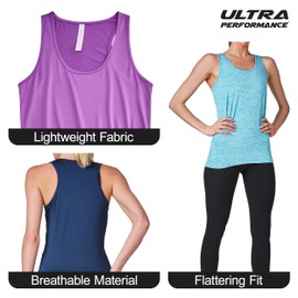 Ultra Performance Womens Athletic Workout Tank Tops 4 Pack Women's Running Shirts Casual Loose fit Gym Tanks for Women