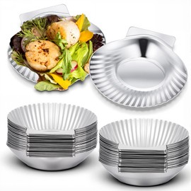 Baderke 50 Pcs Grillable Shells Stainless Steel Reusable All Purpose Grillable Large Scallop Shells Grilling Pan Baking Dish for Make Oysters Baked Clams Clam Scallop Seafood, 3.2 Inch