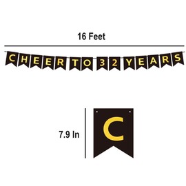 CHEERS TO 32 YEARS Banner, Pre-Strung, Black Gold 32nd Birthday and Anniversary Party Decorations, Happy 32nd Birthday Banner, Thirty-two Anniversary Party Banner, 32 Year Old Blessed & Loved Banner