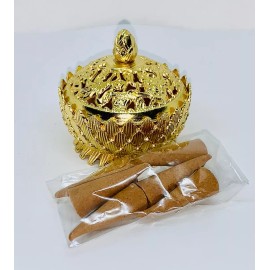 Bruvic Quemador Incensario Metal Flor De Loto Tapa Dorado Oro C 6