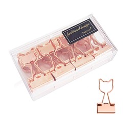 Clips para carpetas de gato, lindos clips de metal para carpetas de oro rosa con forma de gato de 3/4 de pulgada, pequeños suministros de oficina para decoración para amantes de gatos (12 piezas)