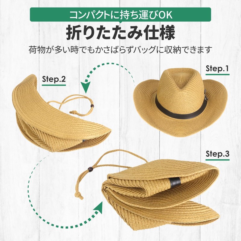 IZUMIYA Men's Straw Hat, Cowboy Hat, Straw Hat, Wide Brim,