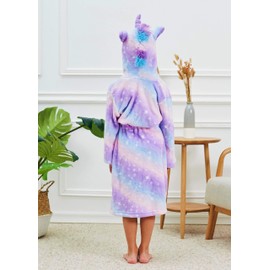 Piefry Girls Soft Unicorn Hooded Bathrobe with Unicorn Slippers, Blindfold and Headband - Gifts for Girls, purple