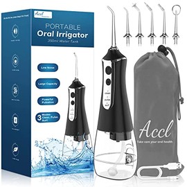 Water Flosser Cordless Teeth Cleaner, 350ML Portable Cordless Dental Oral Irrigator for Tooth Care Home Use and Travel, 3 Modes with 5 Jet Tips & Travel Bag