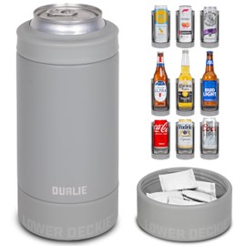 DUALIE Lower Deckie - Insulated 12 oz Can Cooler with Pouch Container - Universal Drink Holder with Built-in Pouch Bin - Fog Gray