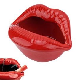Biiange Ceramic Red Lips Lipstick Ring Holder, Lip Ceramic holder, Suitable for Storing Cosmetics, Hair Clips, Jewelry as Gifts for Women, Birthdays, and Valentine's Day (Red)