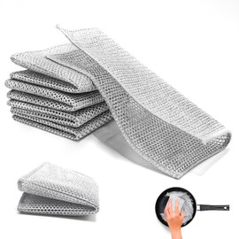 Wire Dishwashing Rags 6 Pcs Multipurpose Wire Dishwashing Rags for Wet and Dry Multifunctional Non-scratch Wire Dishcloth Bulk Rags Cleaning Pads Multi-use Kitchen Wipes Double Layer