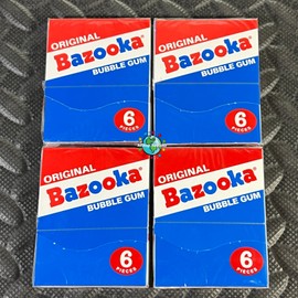 Bazooka 4-PACK LOT OF BAZOOKA ORIGINAL BUBBLE GUM 6 PIECES PER BOX=24 PIECES +JOE COMIC!