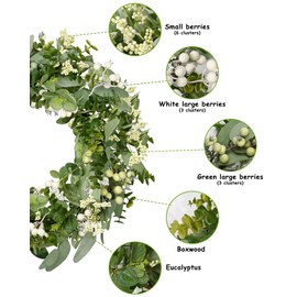 Green Eucalyptus Leaves Front Door Wreath, Vlorart 18 Inch Artificial Spring Summer Greenery Wreath Front Door Decoration Boxwood with Big Berries Farmhouse Outdoor Year-Round - Indoor/Outdoor