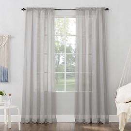 No. 918 Emily Sheer Voile Rod Pocket Curtain Panel, 59" x 95", Silver Gray