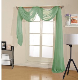 Decotex Premium Quality Sheer Voile Scarf Valance for Home & Event Designs (37" X 216", Sage)