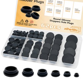 62 tapones de goma negra de 6 tamaños para agujeros redondos, tapones de silicona de 1 pulgada, 3/4 pulgadas, 5/8 pulgadas, 1/2 pulgadas, 3/8 pulgadas