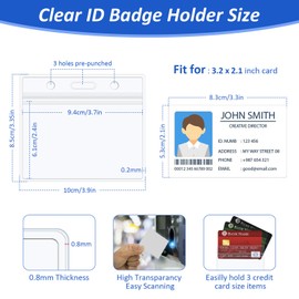 Heavy Duty Retractable Badge Holders with Carabiner Reel Clip and Extra Thick Clear Name Tag ID Card Holders,1Pcs Horizontal Waterproof Card Protector+3 Extra Key Chain Carabiner