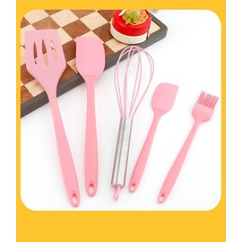 ADBI's Spatulas Silicone Heat Resistant - Kitchen Utensil Set - Cooking tools, whisk, brush. Gift For Woman and Men (Pink)