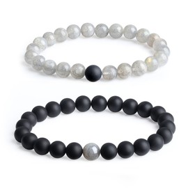 COAI Long Distance Relationship Onyx and Labradorite Gemstone Matching Set Stones Bracelet (2pcs)