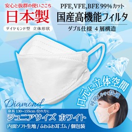 Biho Mask, Made in Japan, Junior Size, Ideal for Elementary School Children and Petite People, Creates 3D Space for Your Mouth and Easy Breathing, Newest 3D Mask to Prevent Friction with Your Skin, Hygienic and Clean White Type; 3D 3D Pure White Mask, Ju