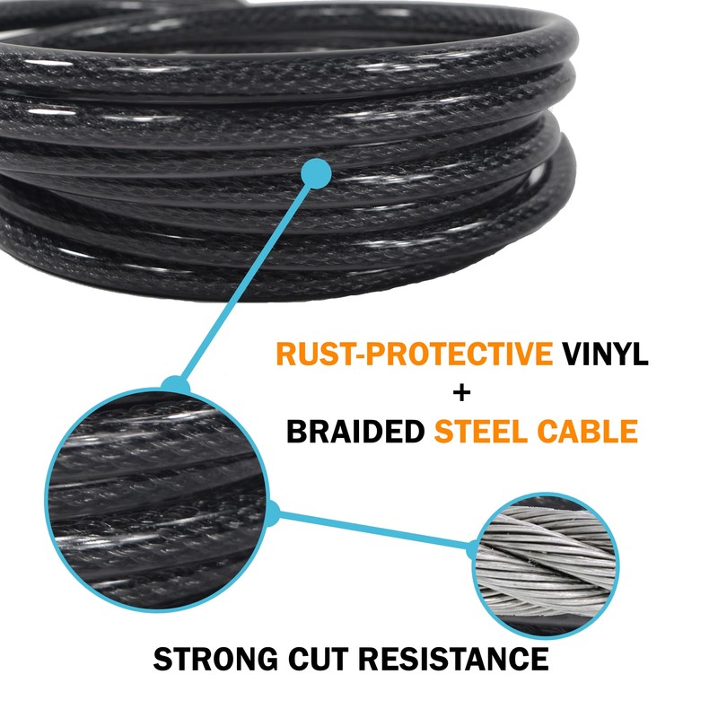 Lumintrail 12mm (1/2 inch) Heavy-Duty Security Cable, Vinyl Coated Braided