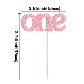 24 piezas de decoración para cupcakes con purpurina para fiesta de primer cumpleaños de bebé, decoración para baby shower, niños y niñas, suministros de decoración para tartas de primer cumpleaños, color rosa