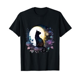 Cute Cat Motif Cat In Moonlight Cat T-Shirt