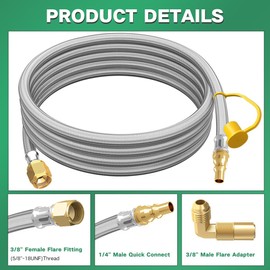 12 FT Propane Quick Connect Hose for RV to Gas Grill, RV 1/4" Quick Disconnect to Grill Propane Hose with Compatible Blackstone Propane Elbow Adapter, Fit for Blackstone 22 Inch Griddle & 17" Grill