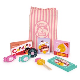 Mentari Toys - Candy Shop Bag - 9pc Wooden Play Candy Set with Bag - Pretend Play Market Accessories - Encourage Role Play and Develop Social Skills - Gift for Toddlers - Age 3+