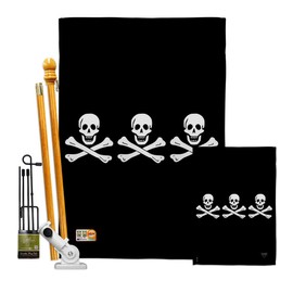 Christopher Condents Garden House Flags Kit Coastal Pirate Ship Skull Treasure Map Carribean Jolly Blackbeard Jack Small Decorative Gift Yard Banner Made In USA 28 X 40