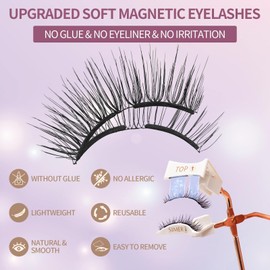 SIMER Dual Magnetic Eyelashes Soft 7-13mm Fluffy False Lashes Mink Natural Look 4D Lash Extension Cat Eye Lashes Self Adhesive Eyelashes（Sweet Girl Style）