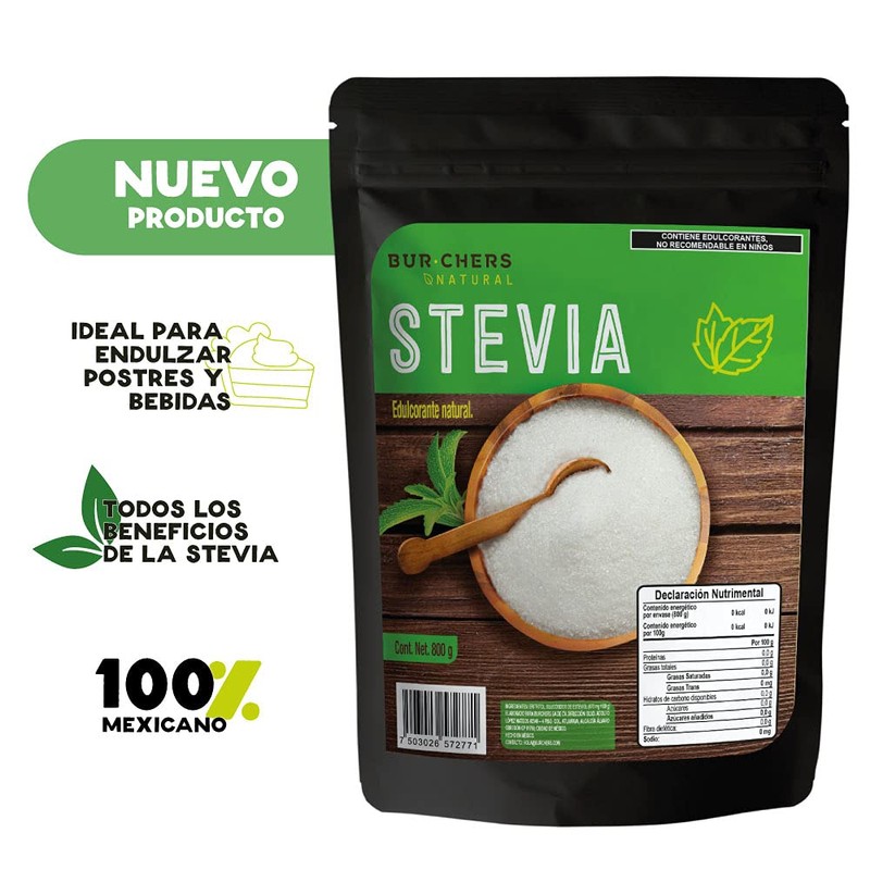 Edulcorante Natural, Stevia, Sin Calorias 800g - Burchers Natural