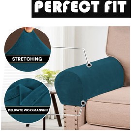 Stretch Armrest Covers Velvet Arm Covers for Chairs Couch Sofa Armchair Slipcovers for Recliner Sofa 2pcs (Teal)