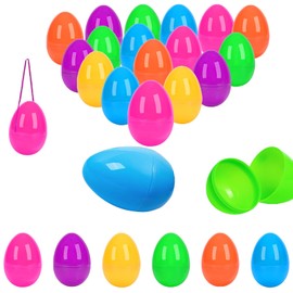 YXI 24PCS Plastic Easter Eggs, 3.5” Empty Easter Eggs, 6 Colors - Fillable Easter Basket Stuffers for Kids Party Favors, Hunt, Classroom Prizes, Hanging Easter Eggs Bulk