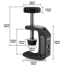 UTEBIT Universal C-Clamp for Desktop Mount Holder, 3.7"-5.7" C-Clamp Aluminum Support Clamp with 1/4" and 3/8" Thread for Desktop Mount Tables Desk, Black (2 Pack)