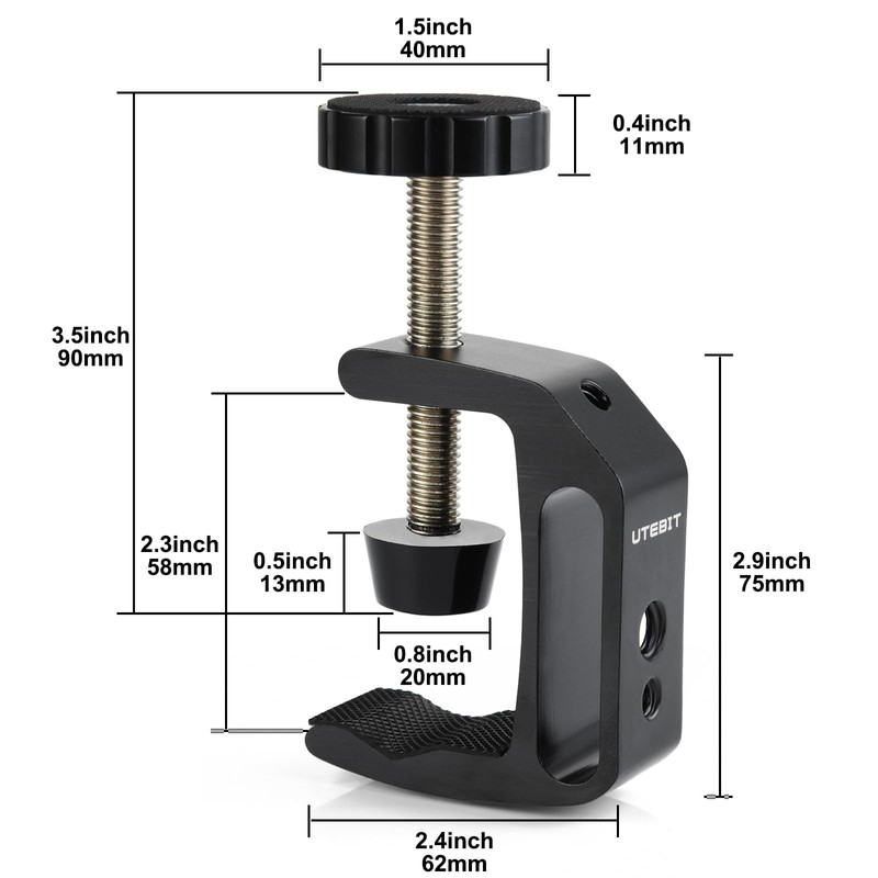 UTEBIT Universal C-Clamp for Desktop Mount Holder, 3.7"-5.7" C-Clamp Aluminum