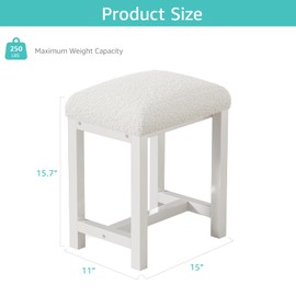 Small Vanity Stool, Cute Vanity Stools with Faux Teddy Fur Cushion, White Makeup Vanity Chair for Small Spaces, Living Room, Bedroom, Bathroom, Entryway, Ottoman Foot Rest for Couch Sillas Modern