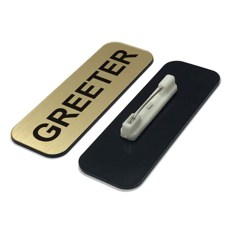 Greeter 1 x 3" Name Tag, Brushed Gold (10 Pack)