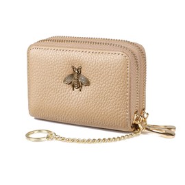 imeetu RFID Credit Card Holder, Small Leather Zipper Card Case Wallet for Women (Max,Khaki)