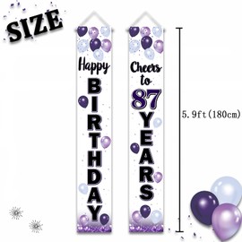 LASKYER Happy 87th Birthday Purple Door Banner - Cheers to 87 Years Old Birthday Front Door Porch Sign Backdrop,87th Birthday Party Decorations.