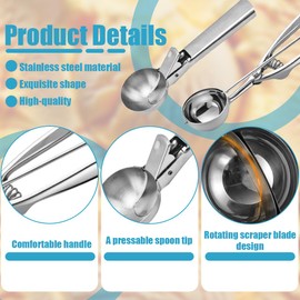 JAWUZ Set of 2 Ice Cream Scoops Stainless Steel 304 Ice Ball Shaper 4.8 cm and 5 cm Diameter Portioning Spoon Dishwasher Safe with Release Mechanism for Ice Cream Dessert Minced Meat Fruit Salad