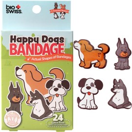 BioSwiss Bandages, Dog Shaped Self Adhesive Bandages, Latex Free Sterile Wound Care, Fun First Aid Kit Supplies for Kids, 24 Count