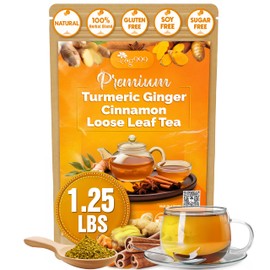 TOG999, Premium 20oz/330 cups Ginger Turmeric Cinnamon Loose Leaf Herbal Tea. Improve Digestion, Support Brain, Weight, Skin and Sleep. Premium Quality Spiced Blend. No Sugar, No Caffeine, No Gluten, Vegan.