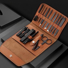 Self Nail Care Set Nail Toenail Tool Manicure Kit Grooming Supplies Beauty Nail Clippers Care Nail Art 16 Types Brown / 셀프 네일케어 세트 손톱 발톱 도구 매니큐어 키트 손질 용품 뷰티 손톱깎이 관리 네일아트 16종브라운
