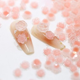 Taoluwin 100Pcs Nail Art Rhinestones, 6mm & 8mm Honey Pink Camellia Nail Charms, Resin Flower Rhinestones for Nail Decoration, Crafts & Jewelry Making