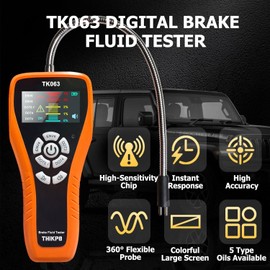 THIKPO Brake Fluid Tester for DOT3 DOT4 DOT5.1 EVN4 EVN6, High-Sensitivity Digital Brake Oil Moisture Tester with LCD Display, Built-in Calibration, Corrosion Resistance Probe, Buzzer Alarm