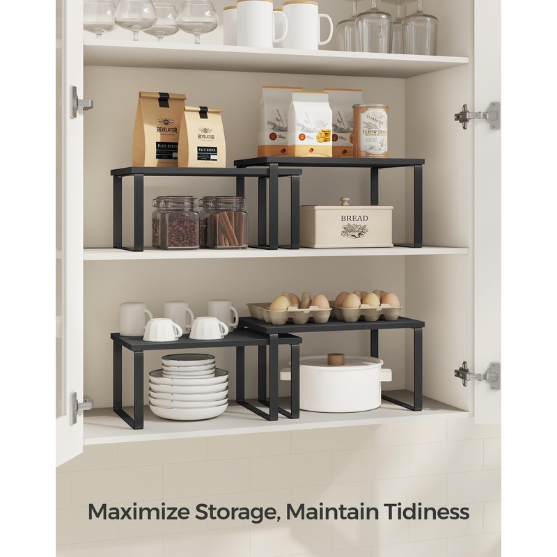 SONGMICS Cabinet Organizer Shelf, Set of 4 Kitchen Counter Shelves,