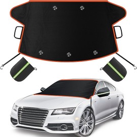 Sompaty Car Windshield Cover for Ice and Snow, Windshield Snow Cover, Performance Brake Kits with Side Mirrors Cover, Fits Most Cars, Trucks, Vans, SUVs, Orange Strips