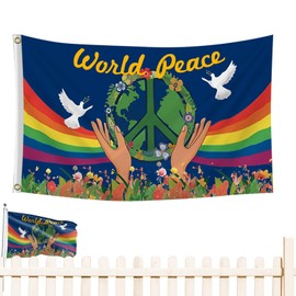 Peace Garden Flag, Rainbow Peace Pigeon Yard Banner, 3X5 Ft Outdoor World Peace Flag Vivid Color with Brass Grommets, Garden Yard Decor