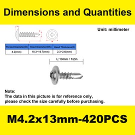 LERNOU (420 pcs) #8×1/2" Sheet Metal Self-Tapping Screws 410 Stainless Steel Cross Truss Head High-Strength Quick Tapping Screws.