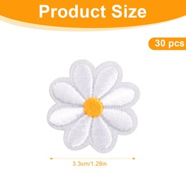 AOEVUIR 30 pieces iron-on patches, daisies, flowers, iron-on patches, exquisite embroidery, iron-on patches, appliqué, jacket, jeans, patches, crafts, DIY, decorative patches, adults, children