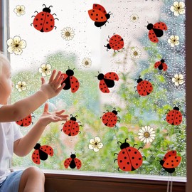 Lilacanthara Ladybug Window Stickers Cute Insect Window Decals Flower Window Clings for Glass Windows Reusable Double-Sided Glass Decal (Insect)