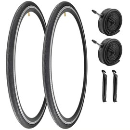 2 Pack 700x23C/25C/28C/35C/38C Bike Tires Plus Bike Inner Tubes Presta Valve 48mm or Schrader Valve 48mm Foldable Replacement Tires for Road Bicycle (700 X 28C 60TPI)